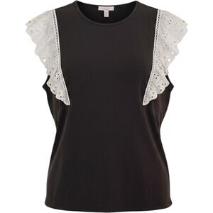 Eyelet Ruffle Sleeve Top‎ Black Sleeveless Casual Blouse Top 1X Plus